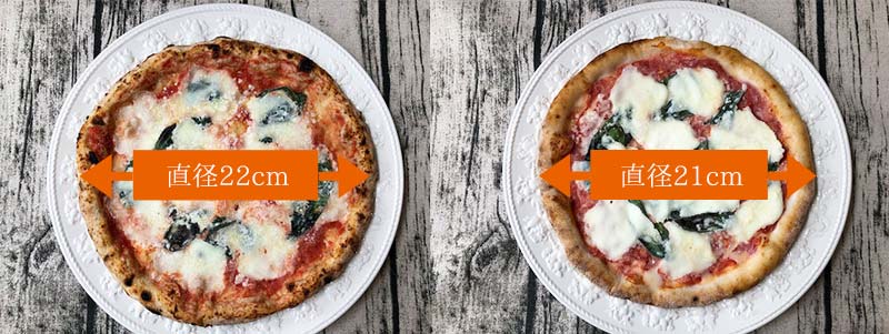 薪窯ピッツァ専門店ICARO（イーカロ）の冷凍ピザのサイズはグルテンフリーが21センチ、通常のピザが22センチ